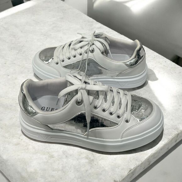 Guess Women’s Shoes Sneaker White / Metalic Size 10 New - Picture 3 of 6
